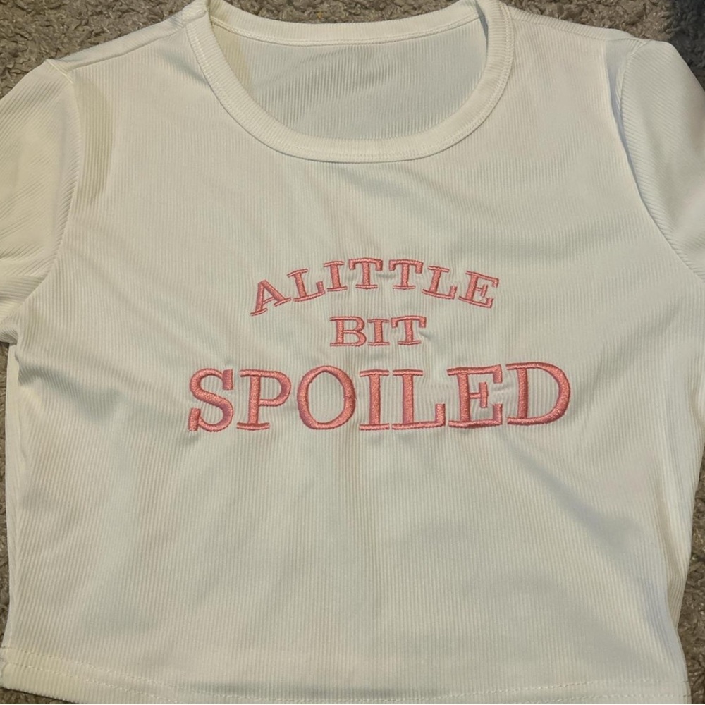 White T-Shirt with Pink Embroidery